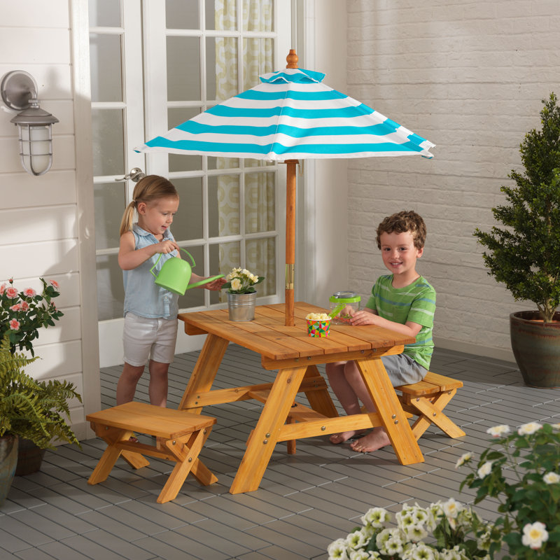 KidKraft Outdoor Kids' 4 Piece Picnic Table Set with Umbrella & Reviews